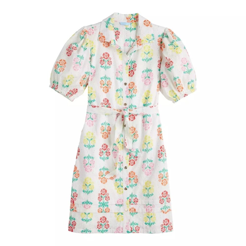 DRAPER JAMES RSVP Short Sleeve Eyelet Shirt Dress White Floral New with Tags - Picture 3 of 6